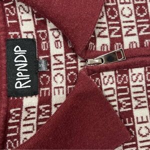 RIPNDIP Red and Cream Zip-Up Sweater